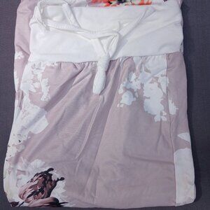 Comfy Grey Pajama Stretch Floral Palazzo Wide Leg Lounge Pant NWT